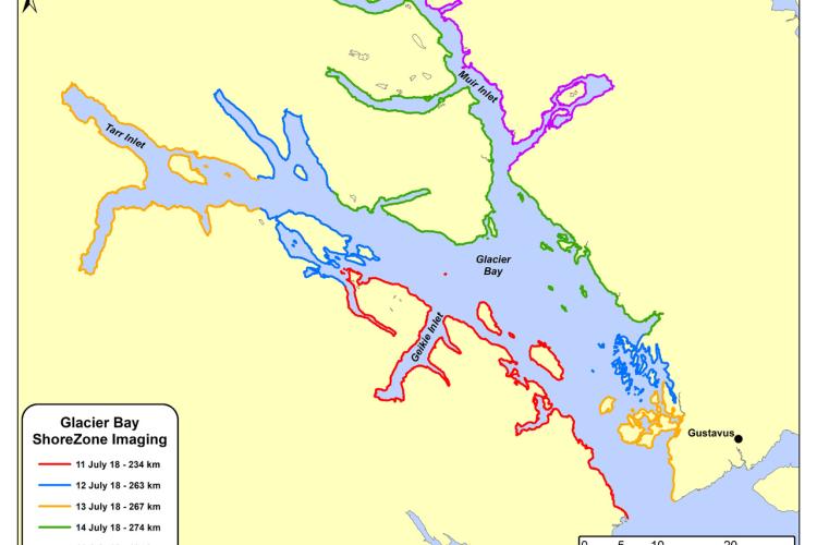 Map showing imaging from shorezone